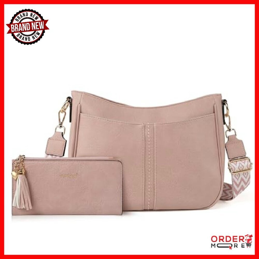 Vegan Leather Crossbody Bag & Wallet Set, Adjustable Strap, Multi-Pocket - Picture 2 of 8